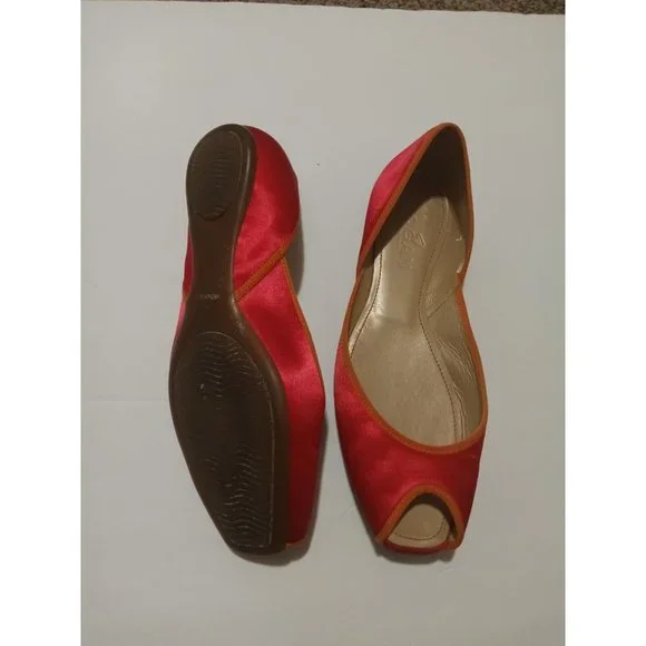 Hogan Red Coguette Fabric with Orange Trim Peep Toe Ballet Flats US 7 EUR 37.5 - Picture 6 of 8